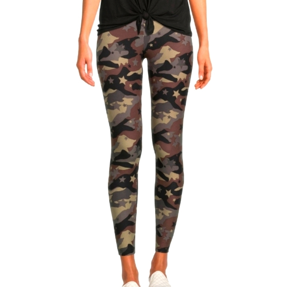 High Rise Camo Stars Leggings Basic Ankle Sueded